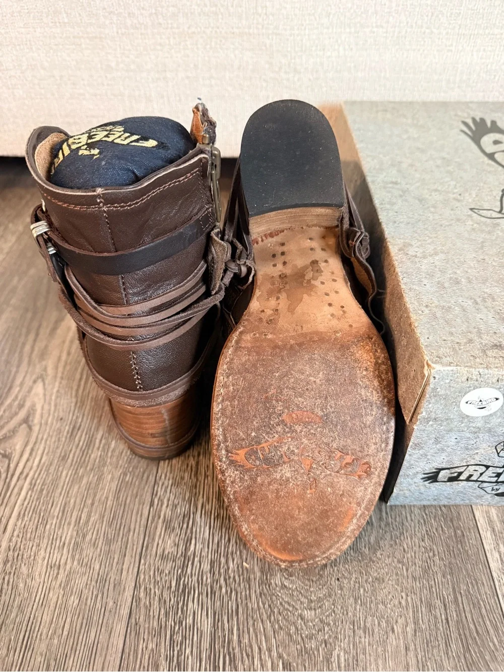freebird Brown Leather Strappy Ankle Booties